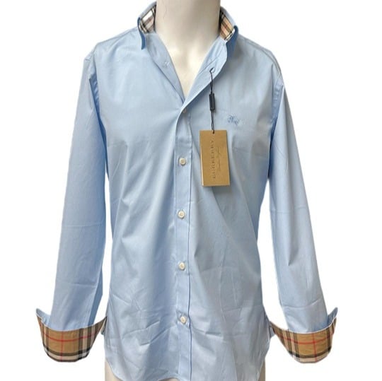 Burberry men's henry blue check trim fit slim fit button down dress shirt small