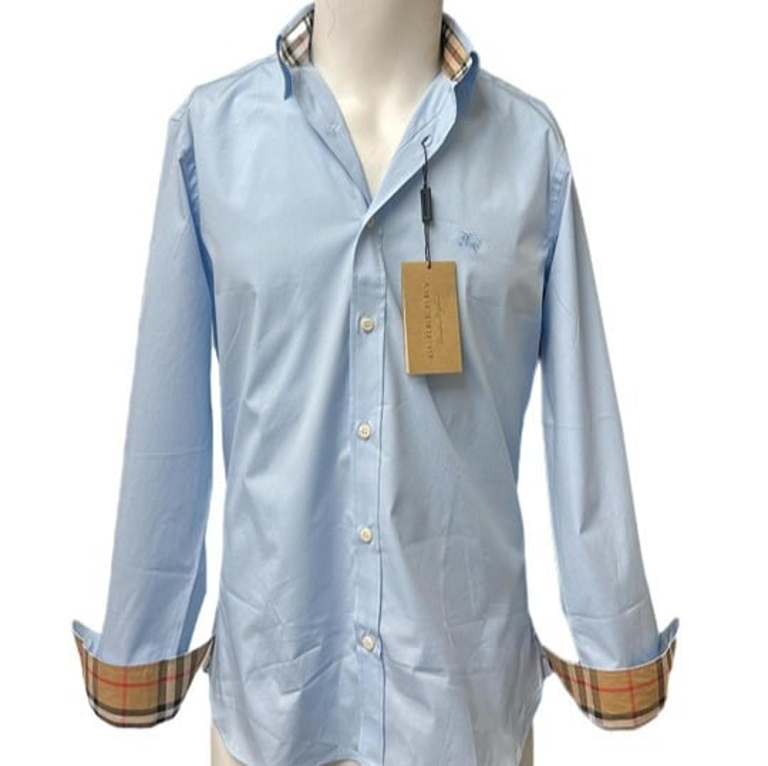 Burberry men's henry blue check trim fit slim fit button down dress shirt small