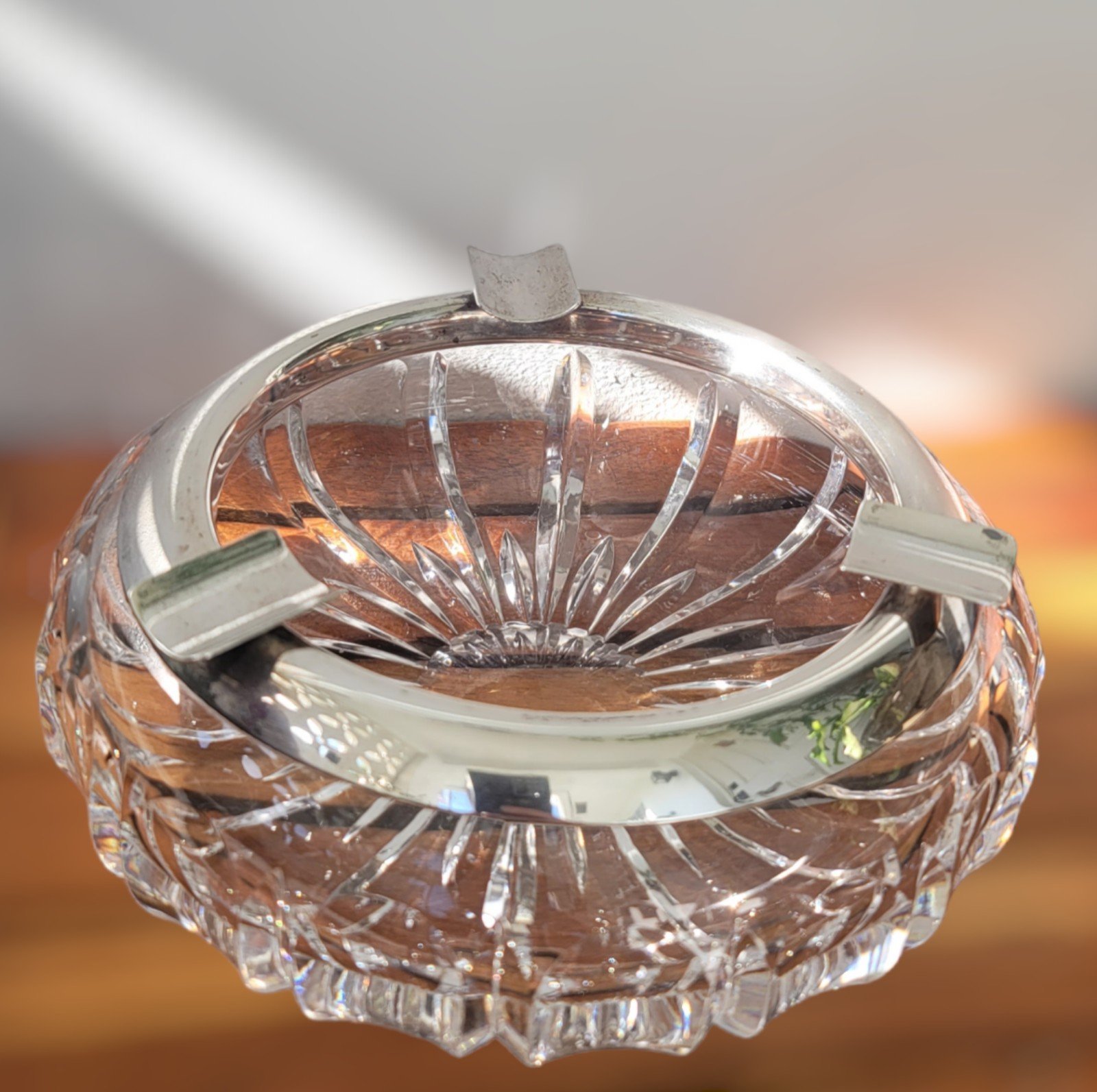 Vintage Antique Art Deco Crystal 835 Silver Cigar Cigarette Ashtray