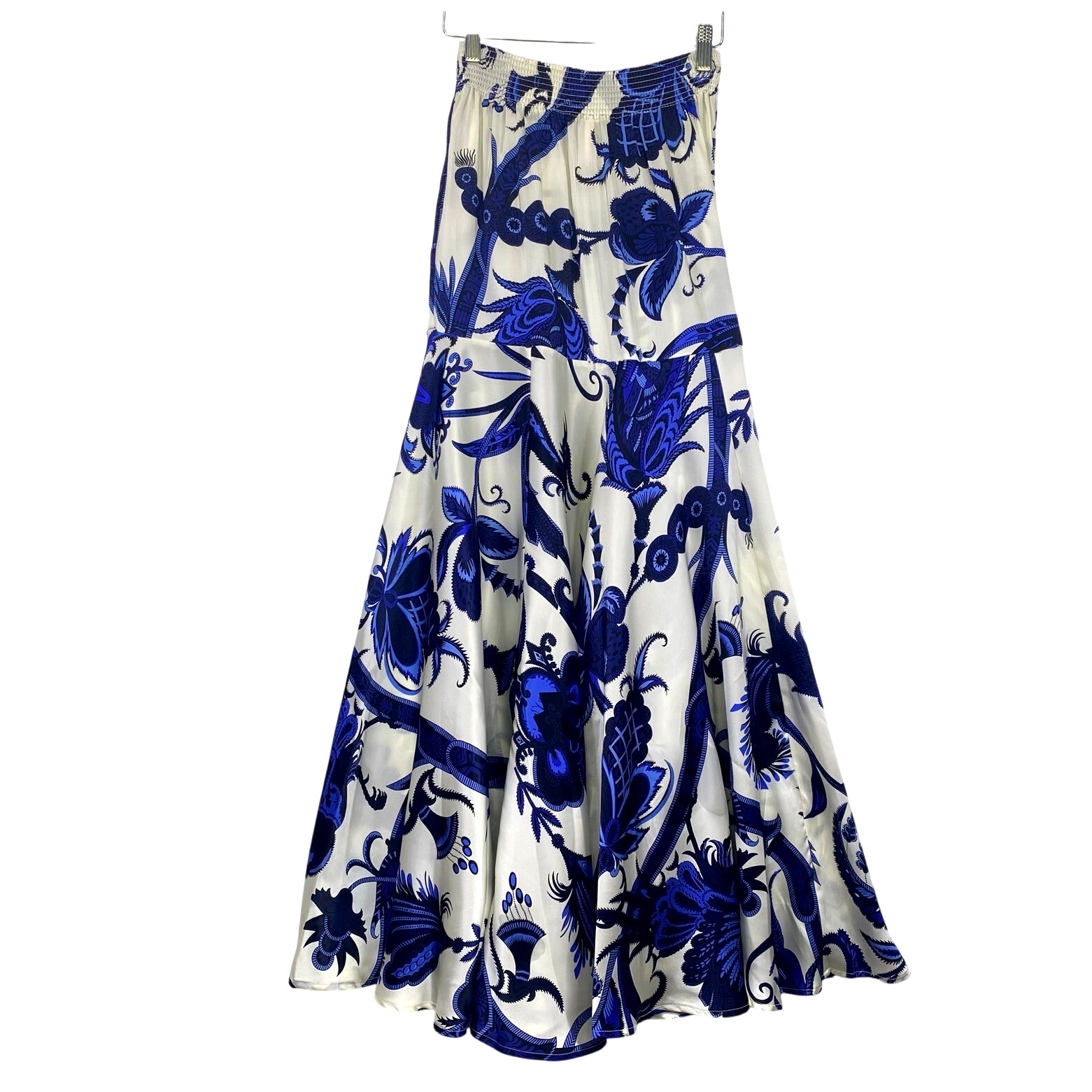 AGUACLARA Swimwear 100% Silk Shangri La Azul Maxi Skirt Sz M Peacock Resortwear