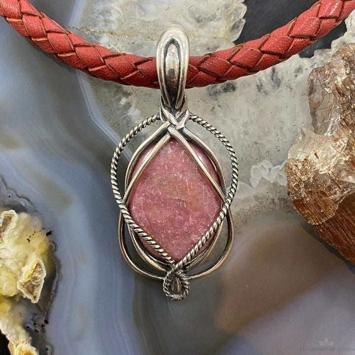 Carolyn Pollack Sterling Silver Oval Rhodonite Enhancer Pendant For Women