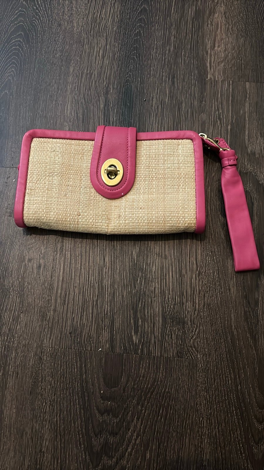 Coach Parker Straw pink leather clutch