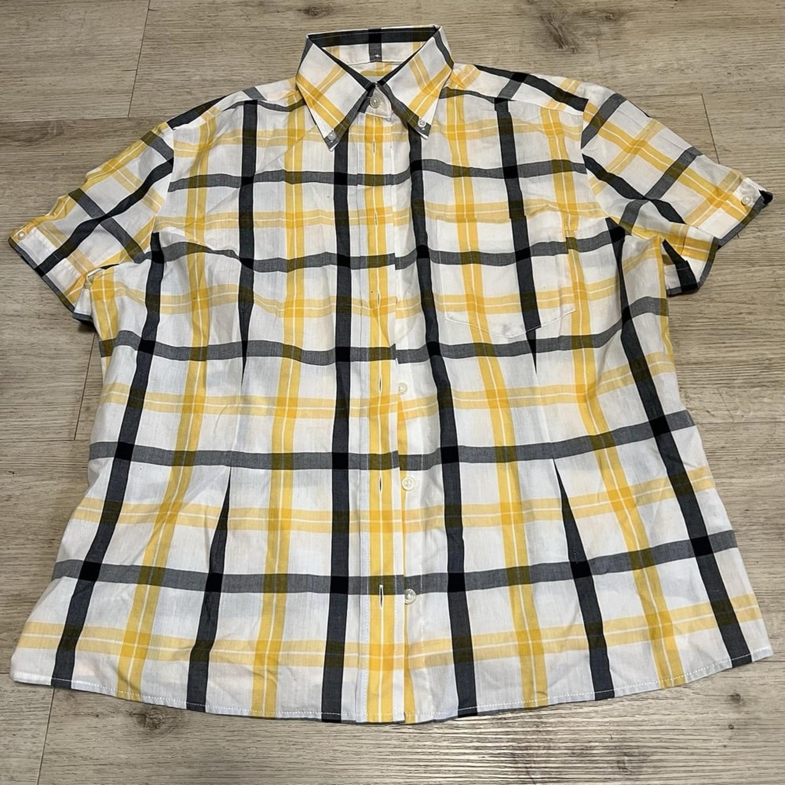 Brutus Trimfit Tartan Shirt Women's 2XL Check Plaid  Short Sleeve Yellow White