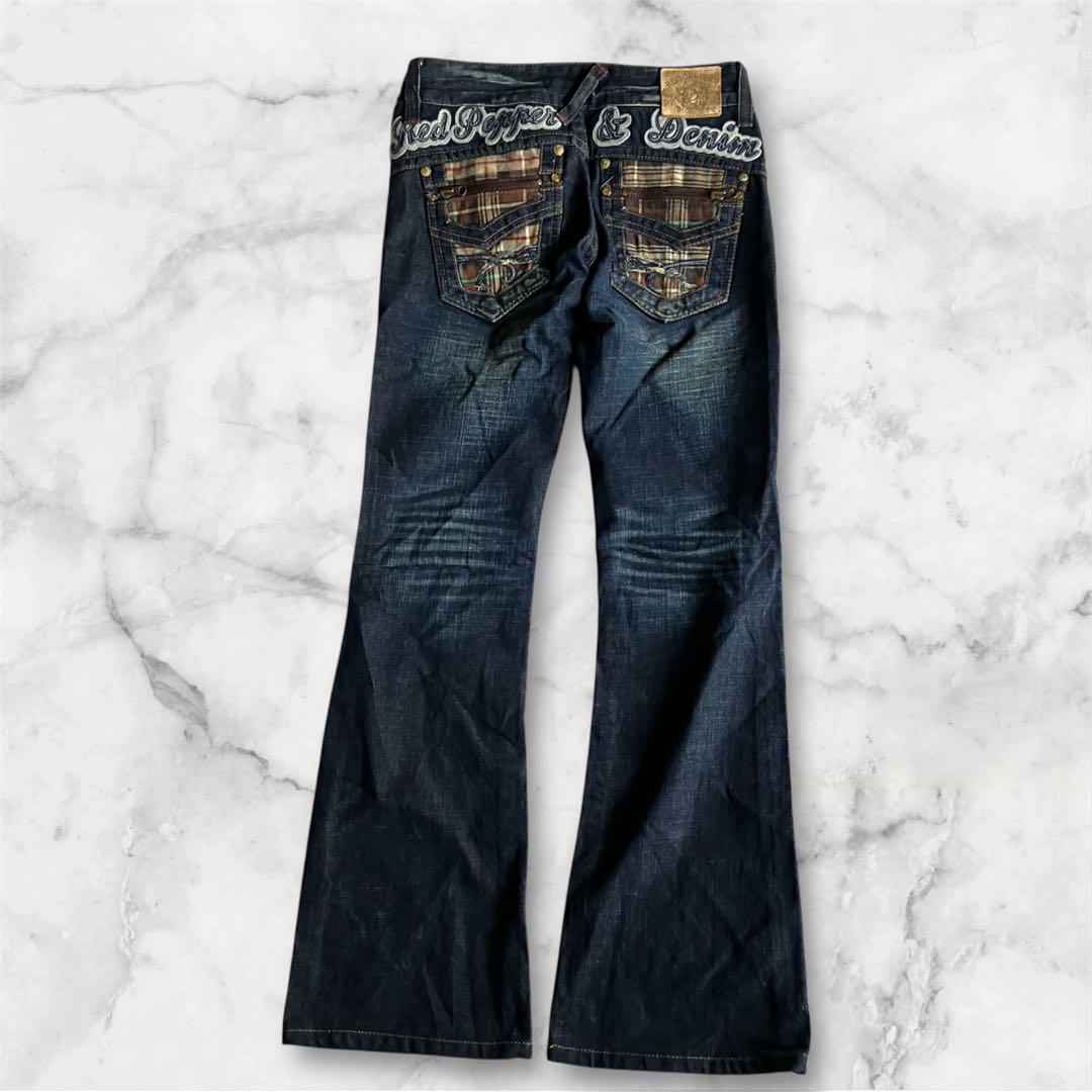 00s archive RED pepper embroidered flare jeans, Heisei Gal y2k