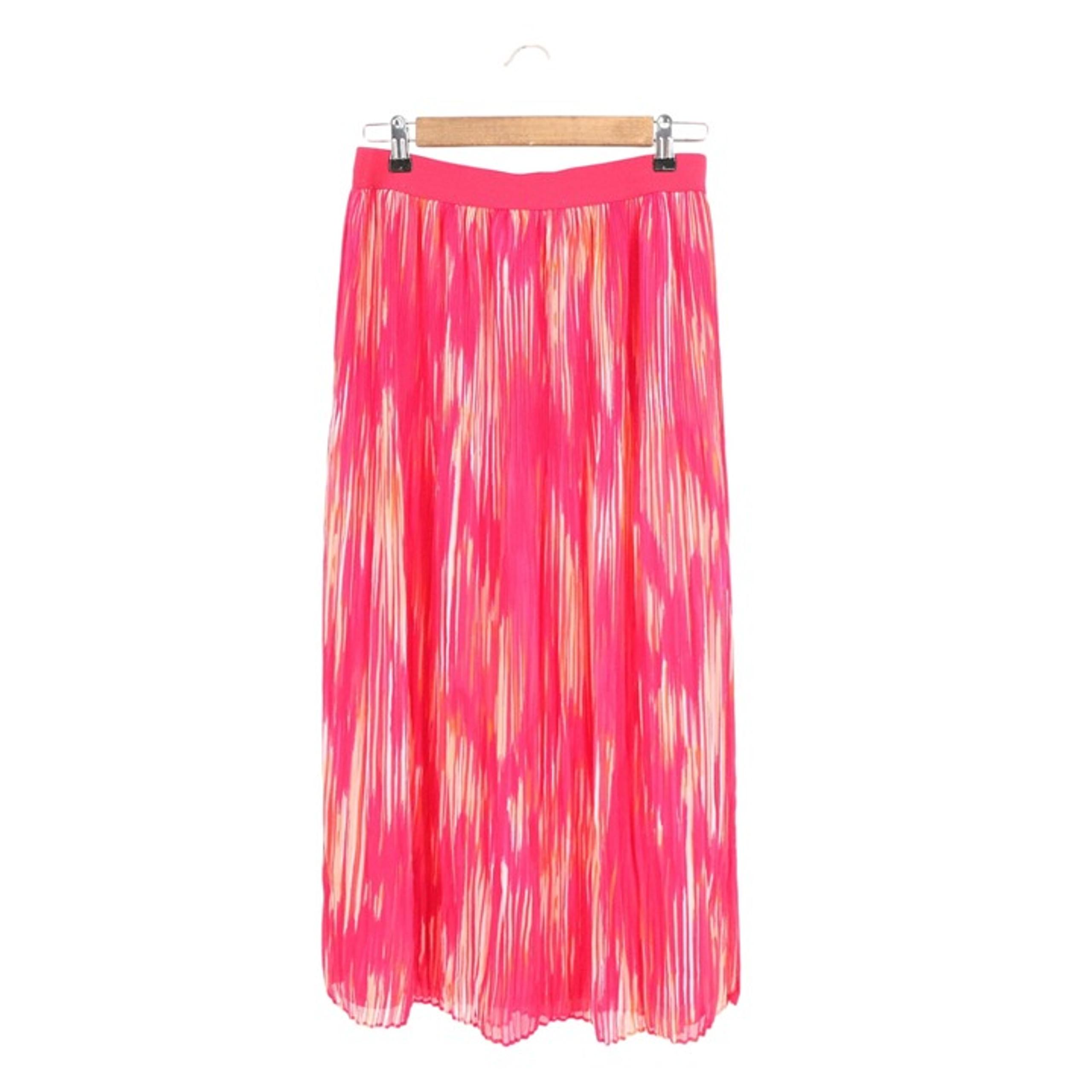 Ruby Rd. Lined Pink Orange Printed Pleated Midi Skirt 6