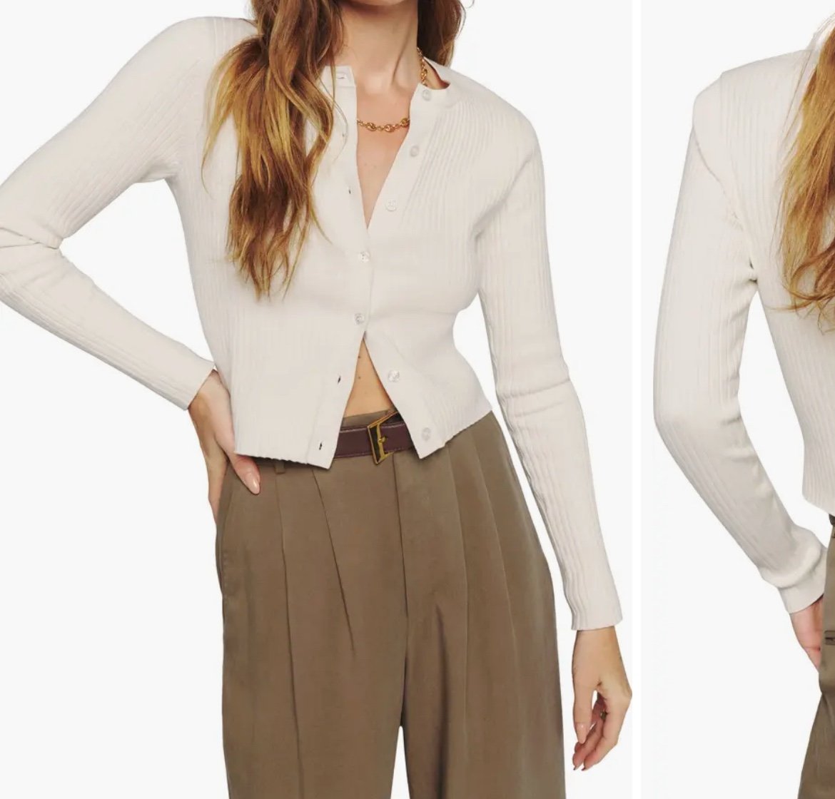 Reformation Joanne Crop Organic Cotton Blend Rib Cardigan