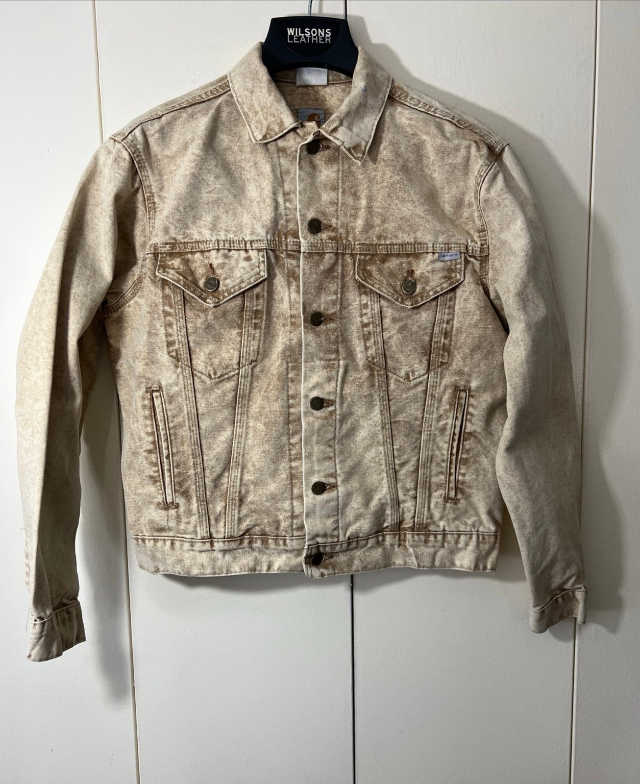 Vintage Carhartt Men’s Denim Acid Wash 4 Pocket Jacket USA Made Size Small