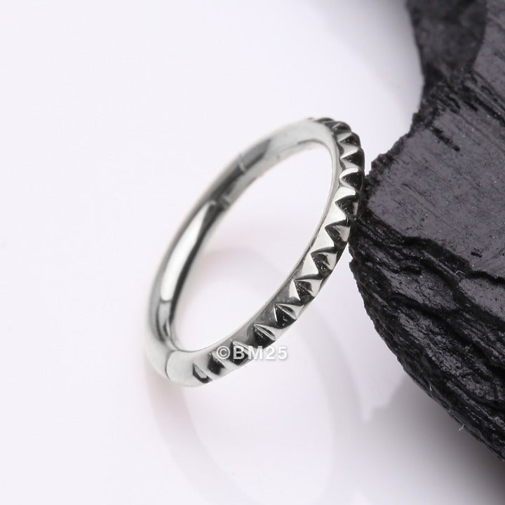 14 Karat White Gold Pyramid Studded Geometric Seamless Clicker Hoop Ring - 10mm