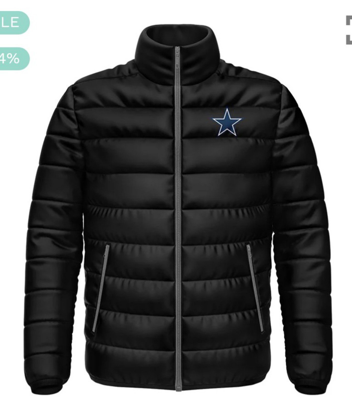Dallas Cowboys NFL Full Zip Black Puffer Jacket Coat NWT