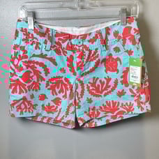 Lilly Pulitzer Don’t be Shellfish Callahan Aqua Coral Turtle Shorts Size 0 NWT