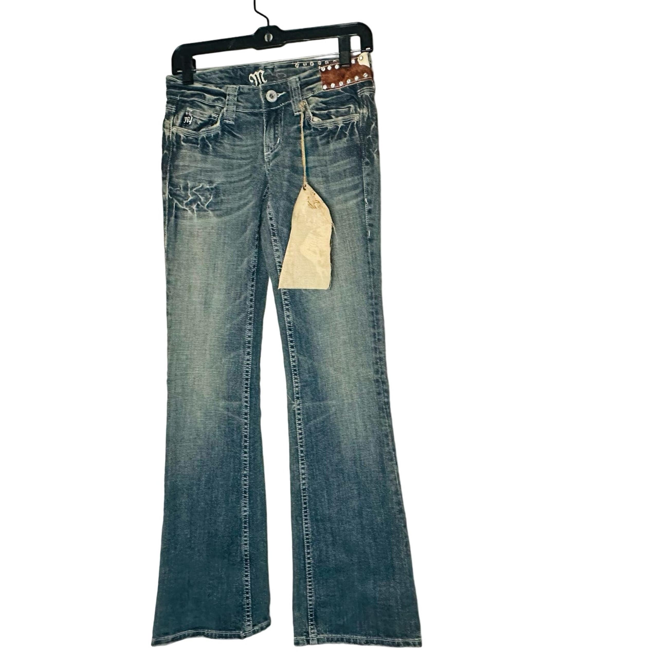 NWT Vintage MISS ME Dark Wash Denim Jeans Cow Patch Studded Jeans Size 26