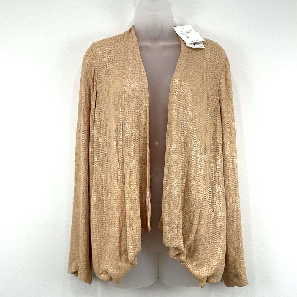 Joie Cardigan Top Womens Blush NWT Reva 100% Silk Sequin Glam Holidays Event