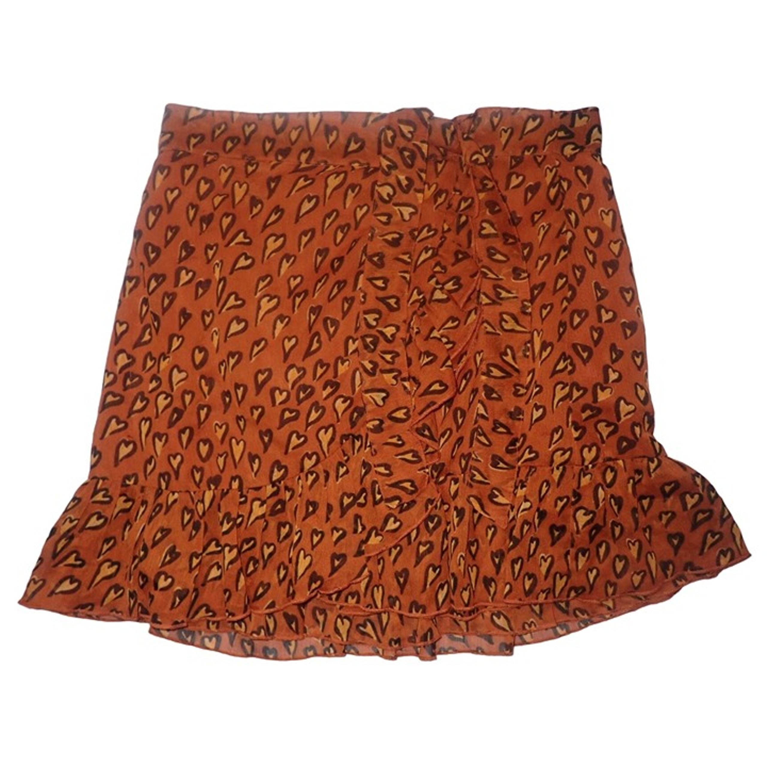 Urban Outfitters Women's Heart Print Ruffle Wrap Skirt M Orange