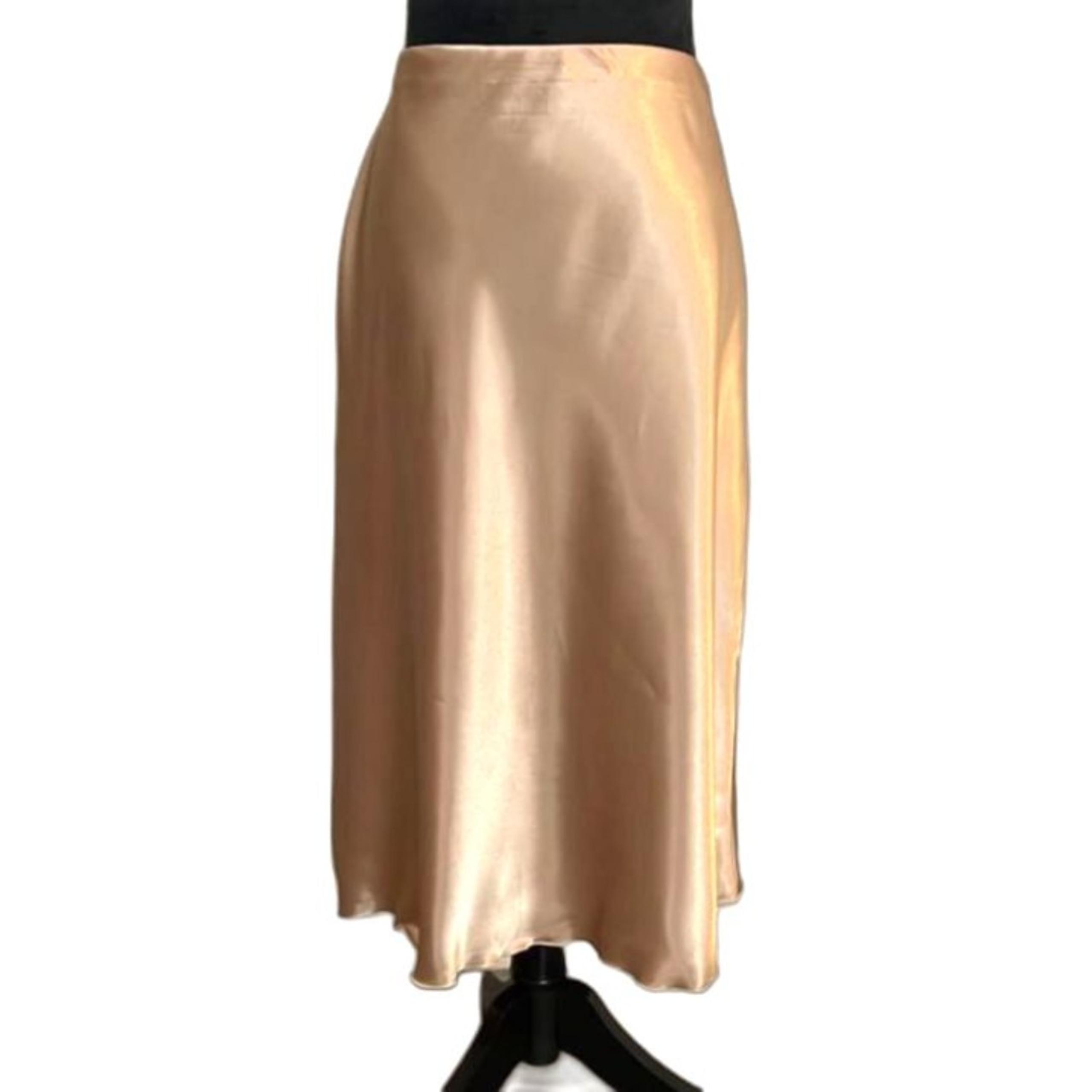 Nicole Miller NWT Glamorous Champagne Gold Satin A-Line Midi Skirt Size XL