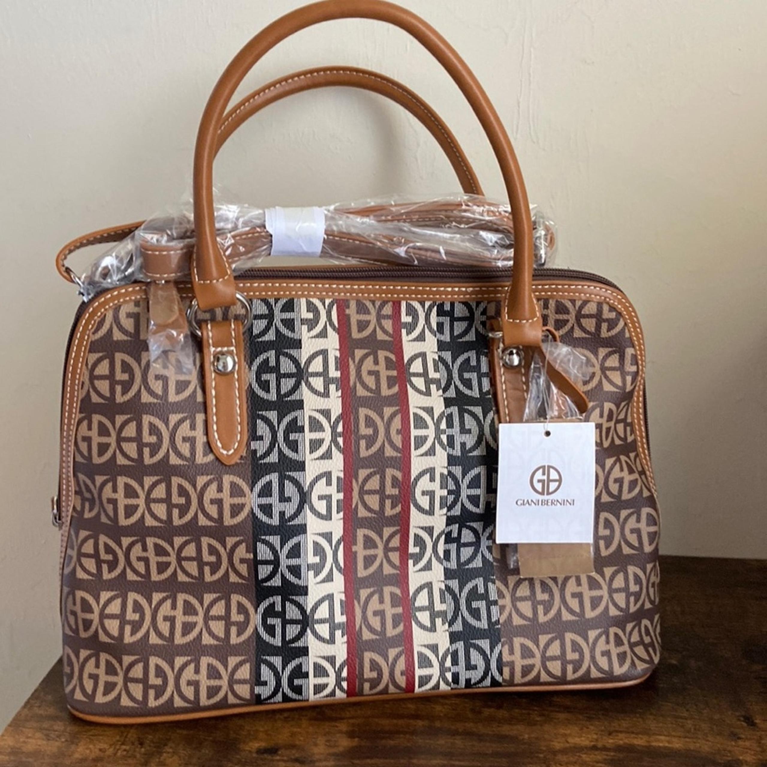 NWT MSRP$130 GIANI BERNINI Multi Logo Stripe Dome Satchel Bag