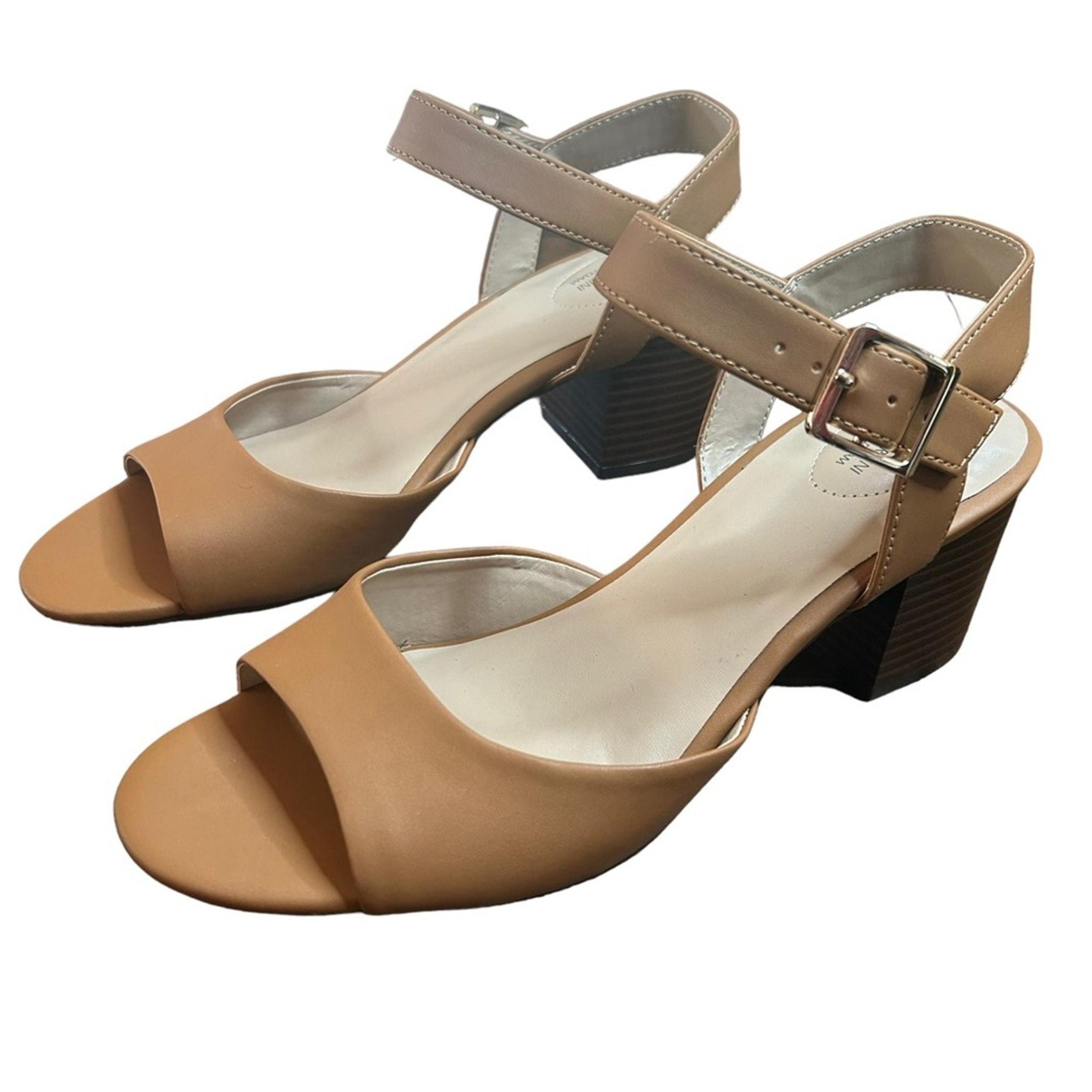 GIANI BERNINI Townsonn Peep-Toe Block Heel Sandals Cognac (Tan) NEW Size 8.5