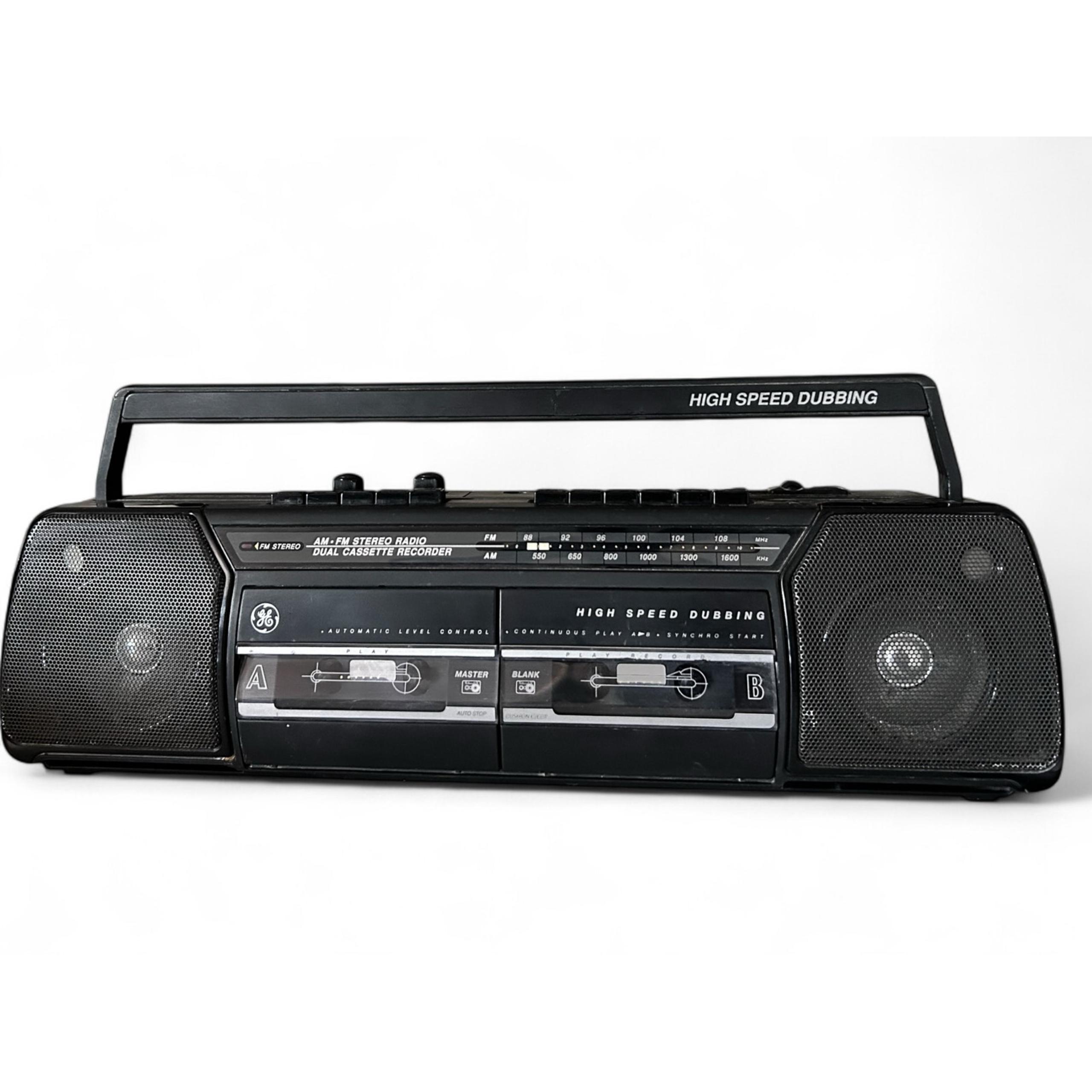Vintage GE Boombox w Dual Cassette Player & AM FM Radio- Collectible Electronics