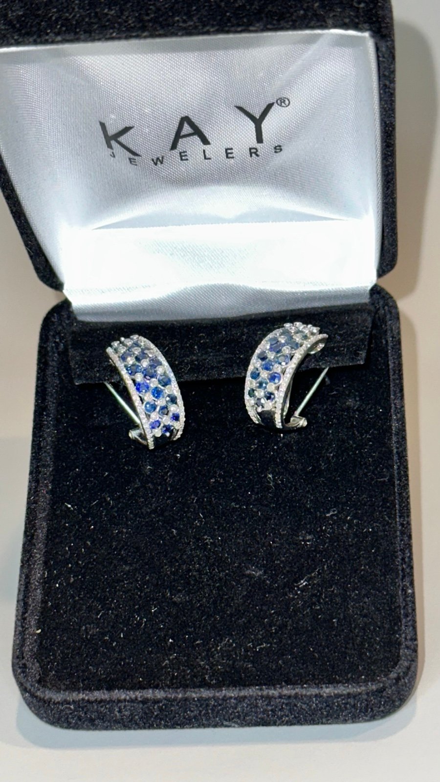 Elegant Kay Jewelers Sapphire & Diamond Hoop Earrings