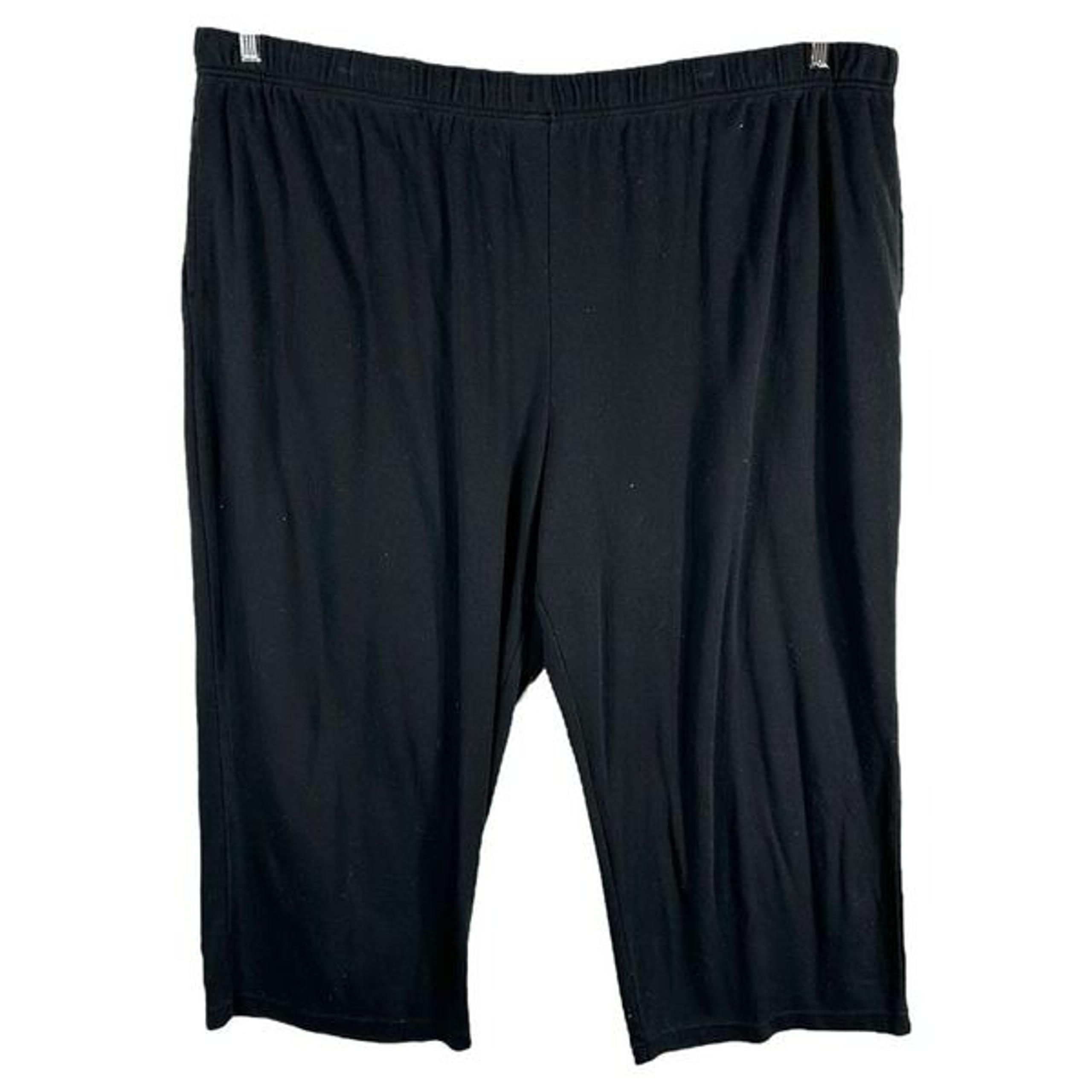 All American Comfort Plus Size 4X Petite Pants Cropped Black Elastic Waist 1389