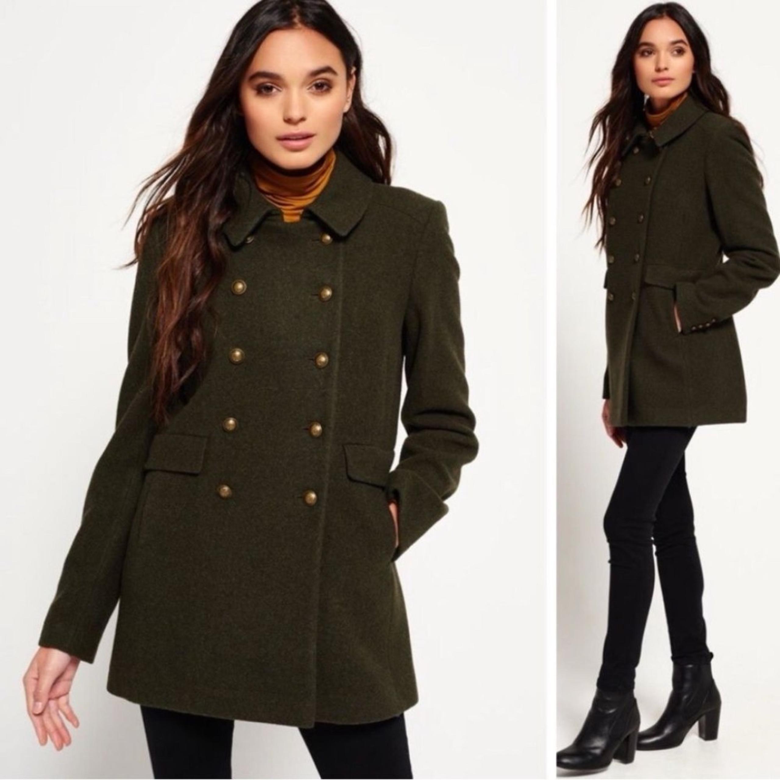 American Eagle Olive Green Wool Blend Peacoat Womens Size L
