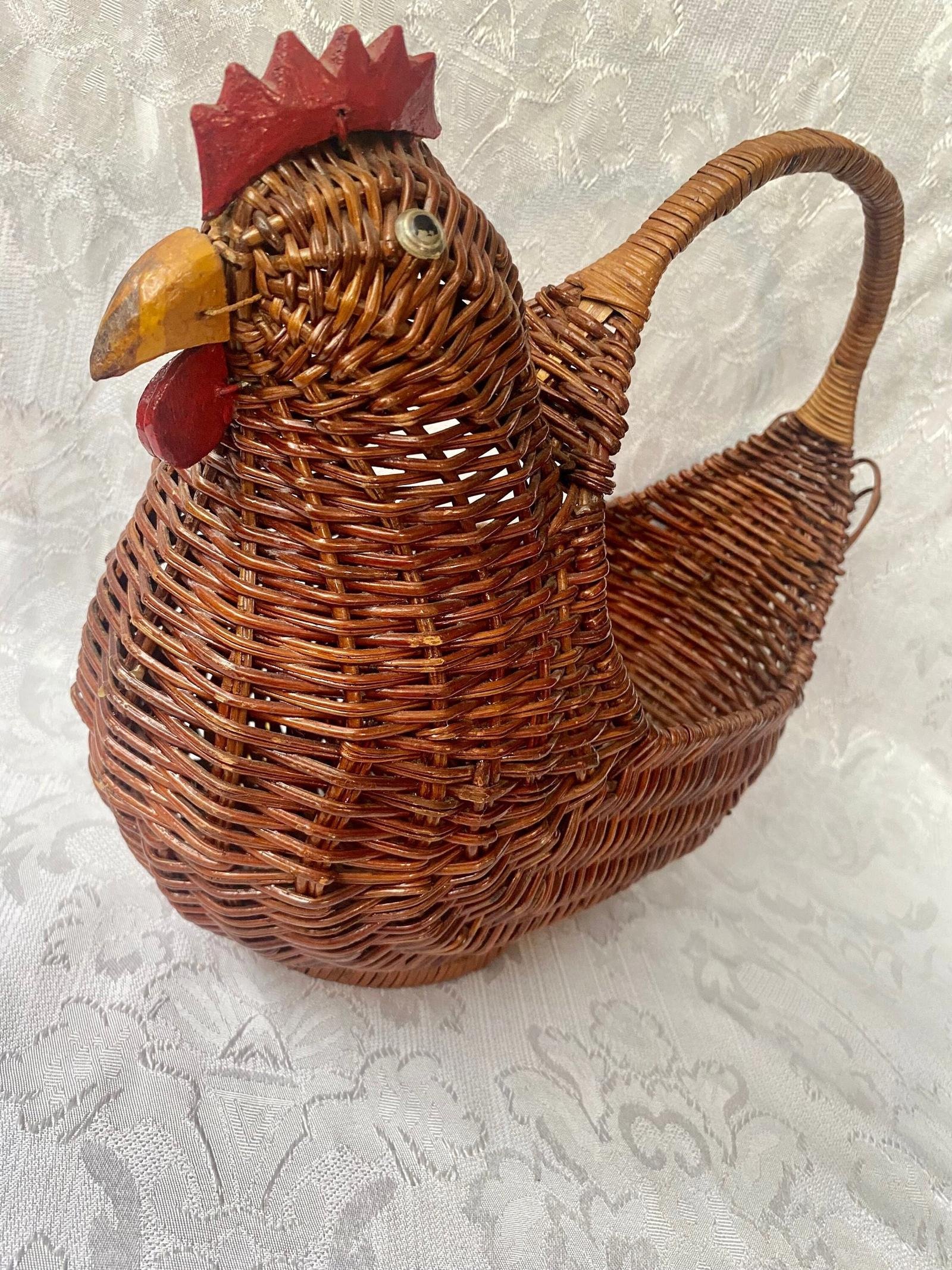Vintage Wicker Bunny Planter Woven Rabbit Rattan Basket