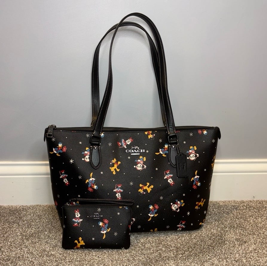 Coach Disney X Gallery Tote and Matching Wristlet with Holiday Print