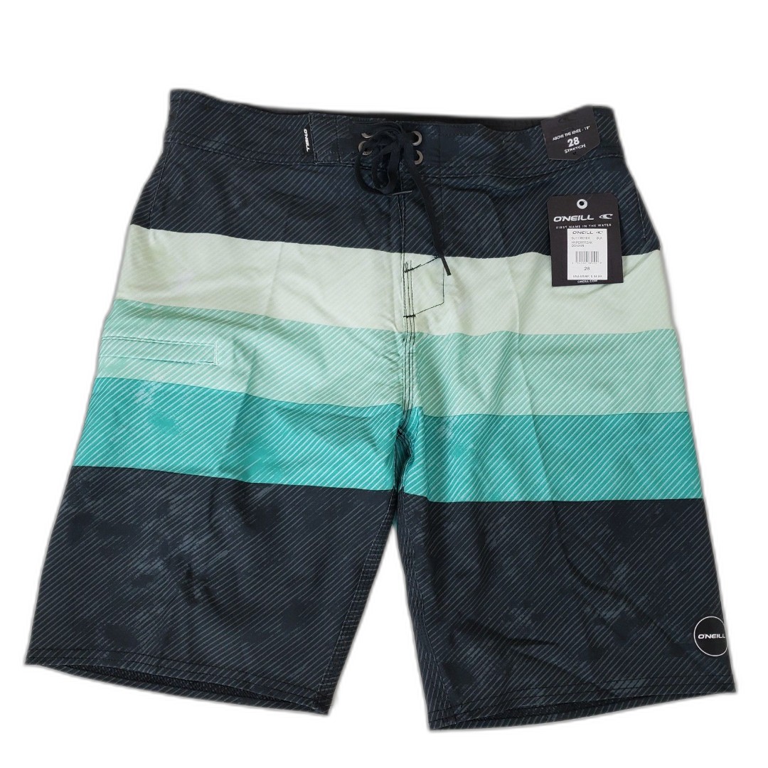 O'Neill Waist 28 Hyperfreak Domain Shorts Black Green Stripe