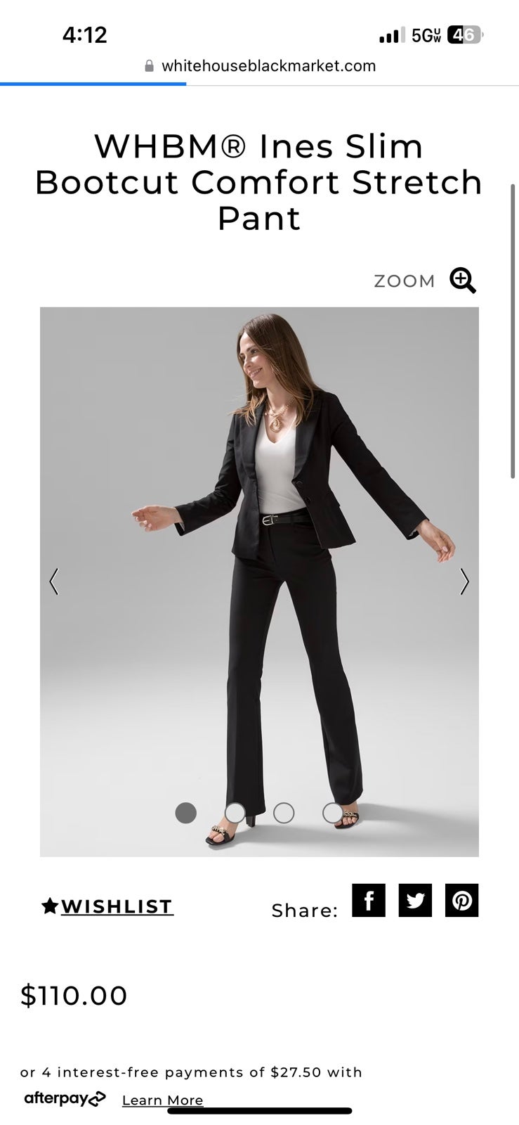 Womens WHBM Slim Bootcut Black Work Pant