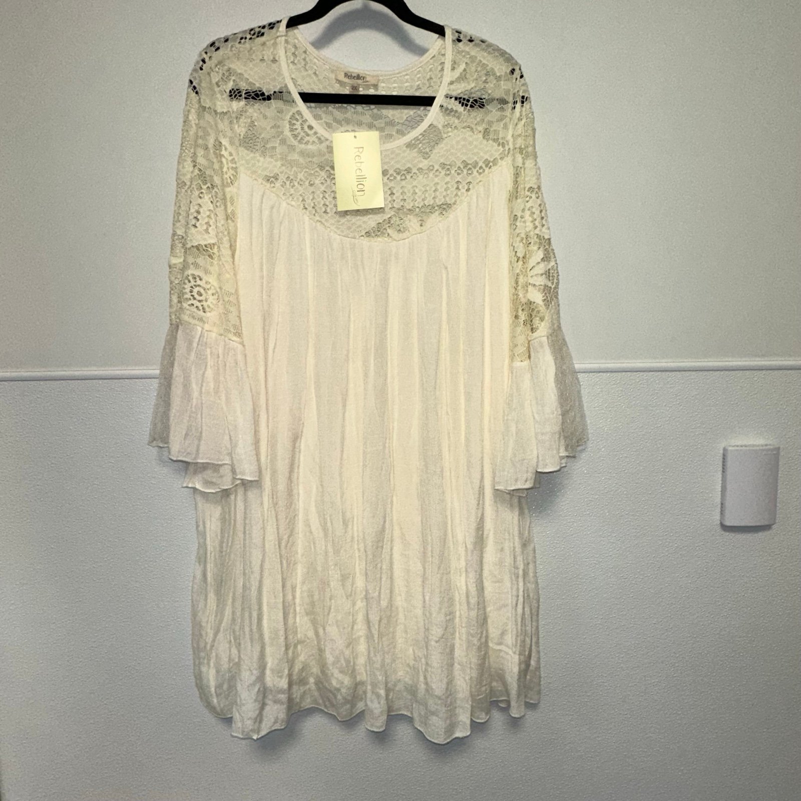 New NWT Women's Rebellion Again Dress Size 2X Ivory Lace Bell Sleeve