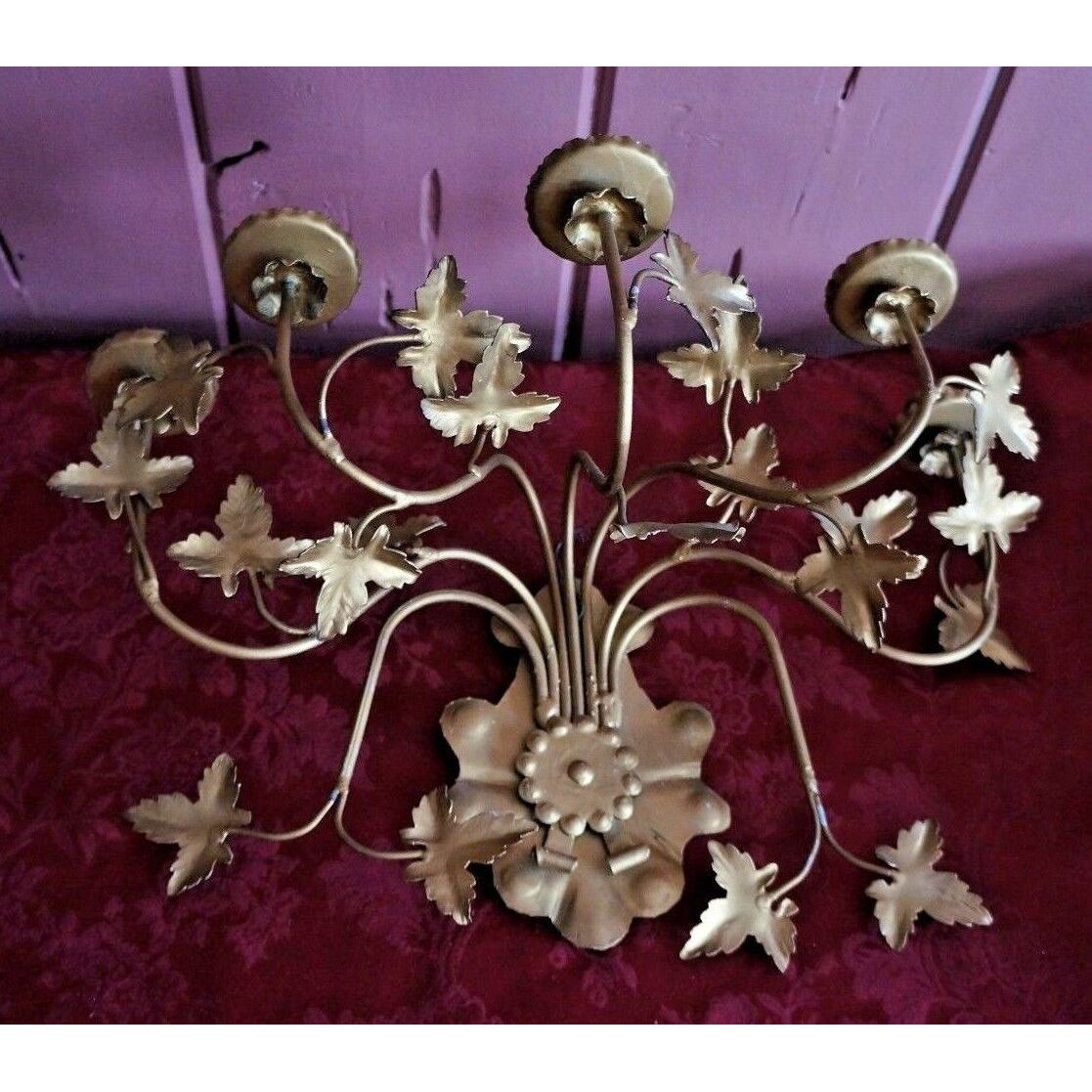 VTG. STYLE LARGE METAL SCONCE WITH 5 WHITE CANDLES