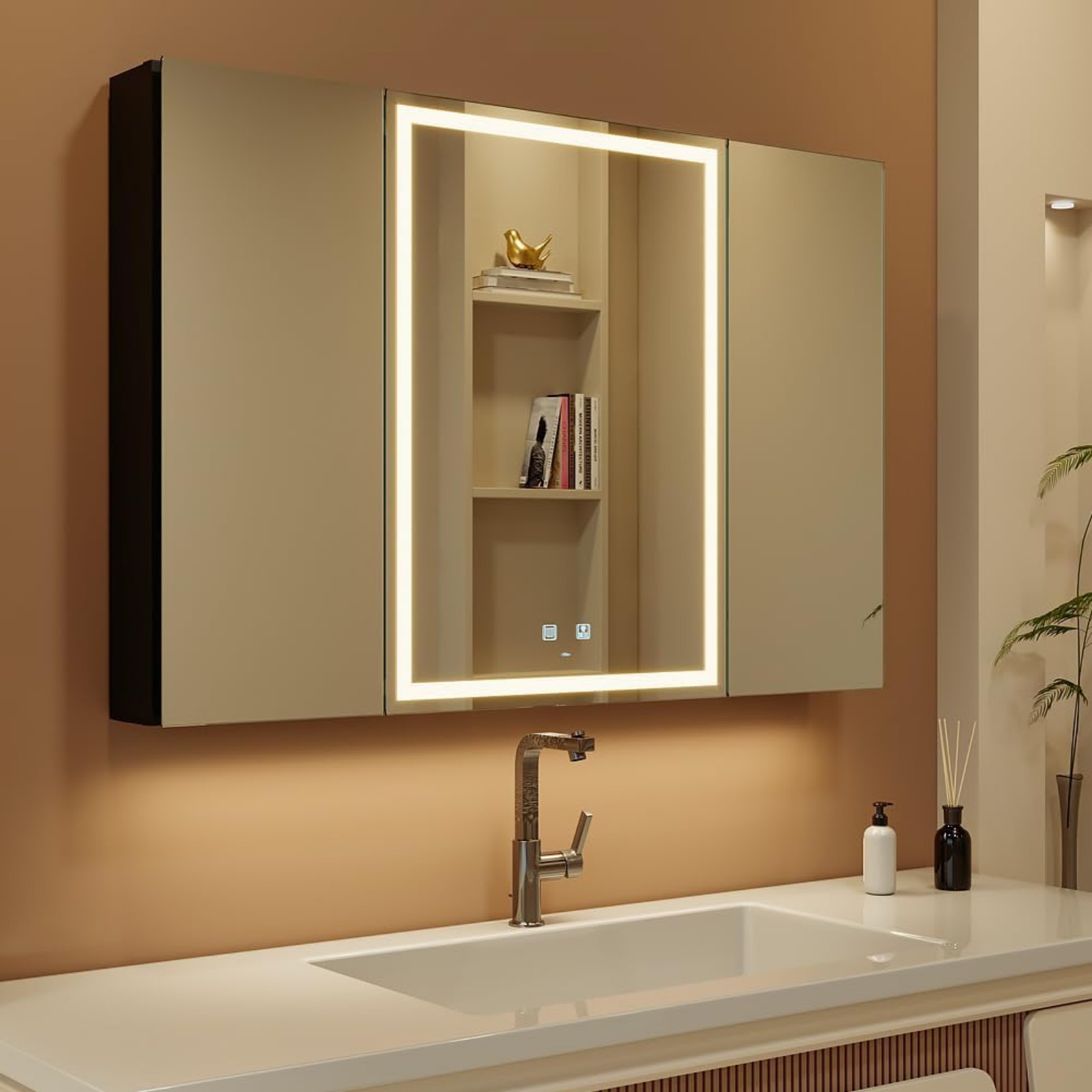 KWW 40 x 28 Inch LED Lighted Bathroom Medicine Cabinet with Sockets & USBs