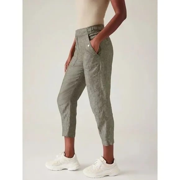 NEW Athleta voyager linen pant aspen olive lightweight casual adjustable pants