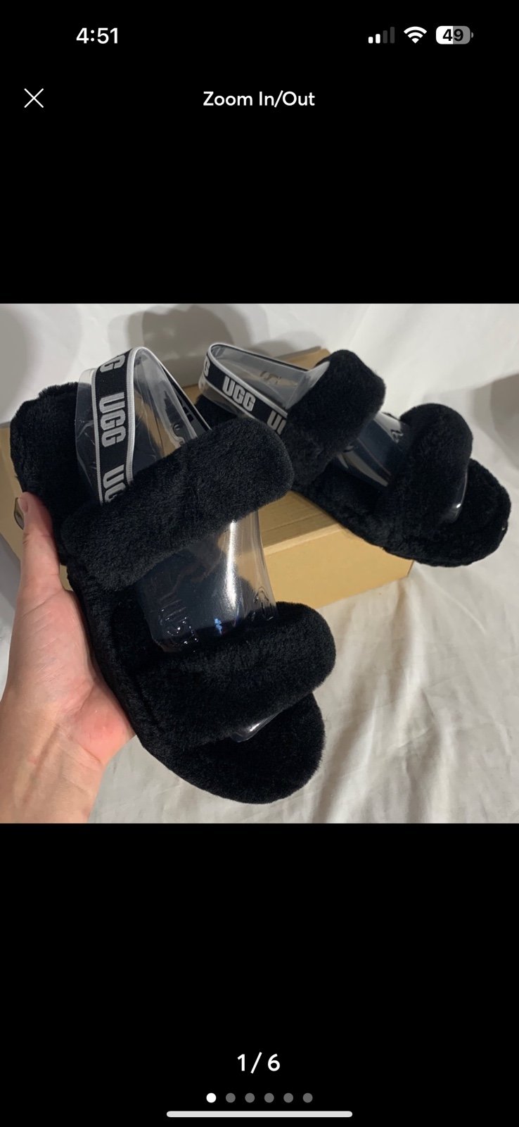UGG AUSTRALIA Fluff Yeah Oh Yeah Slides Black White New Womans 6.5