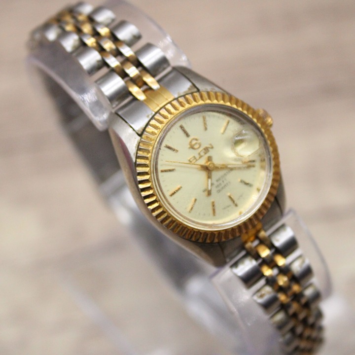 Vintage Elgin Watch Womens Multi-Toned Stainless Steel Classic Quartz Dial