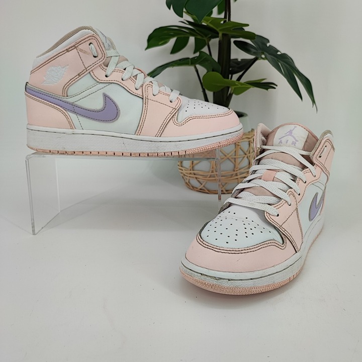 Nike Kid’s Air Jordan 1 Mid GS Pink Leather Sneakers Size 5Y US