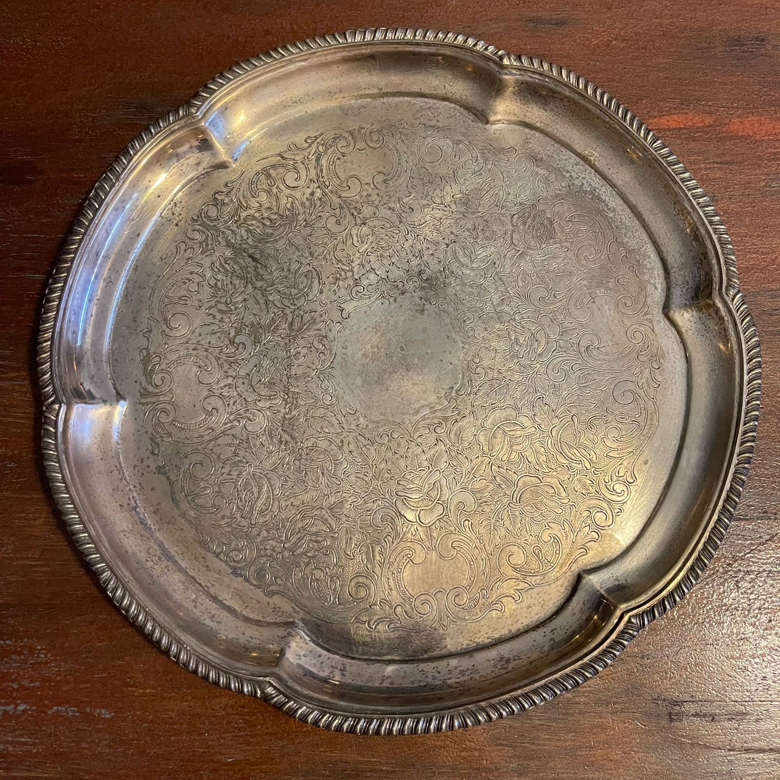 Vintage Sheffield Silver Petal Tray #072 Made in USA Round Serving Tray 14