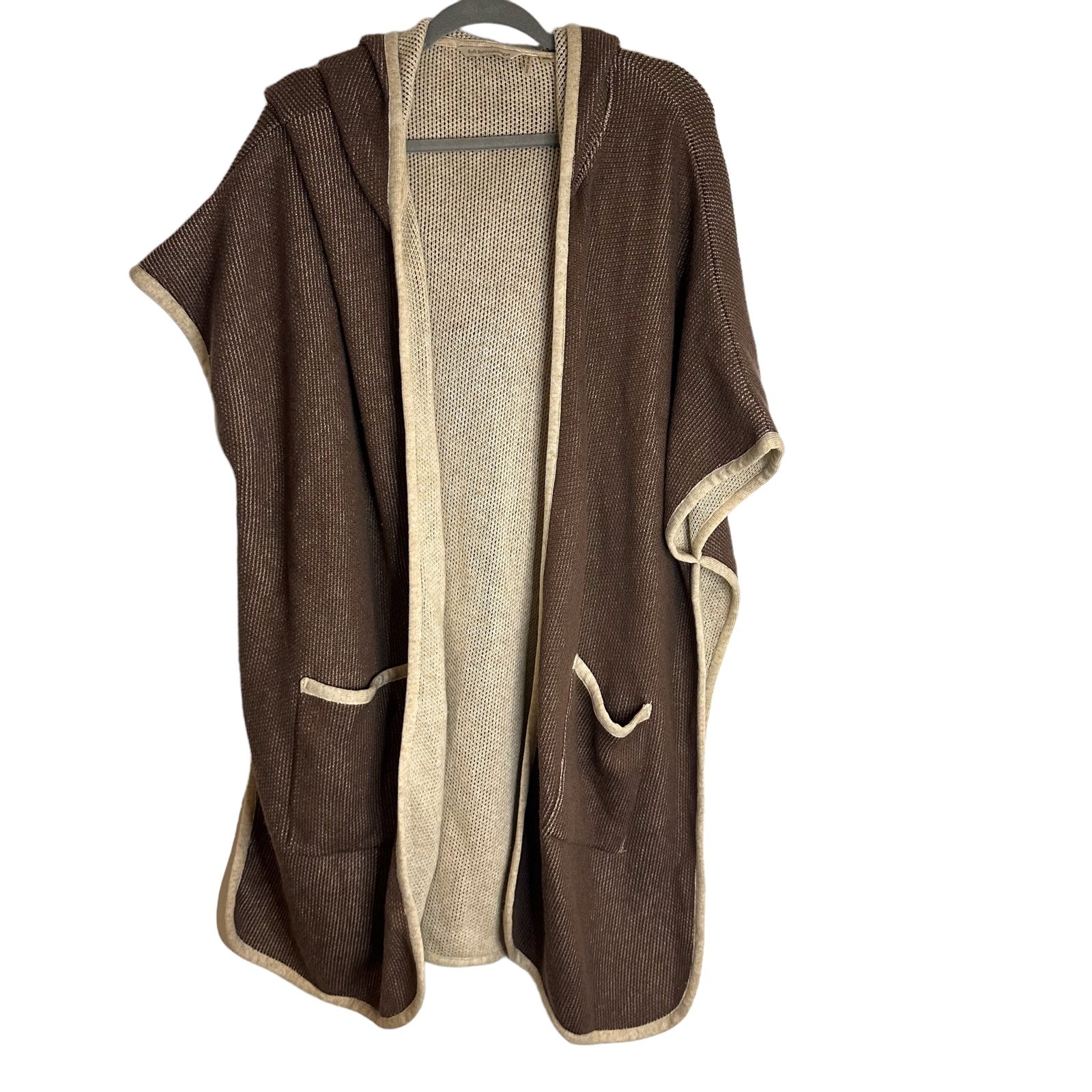 Soft Surroundings Poncho Sweater Wool Blend Hooded Lagenlook Missy One Size