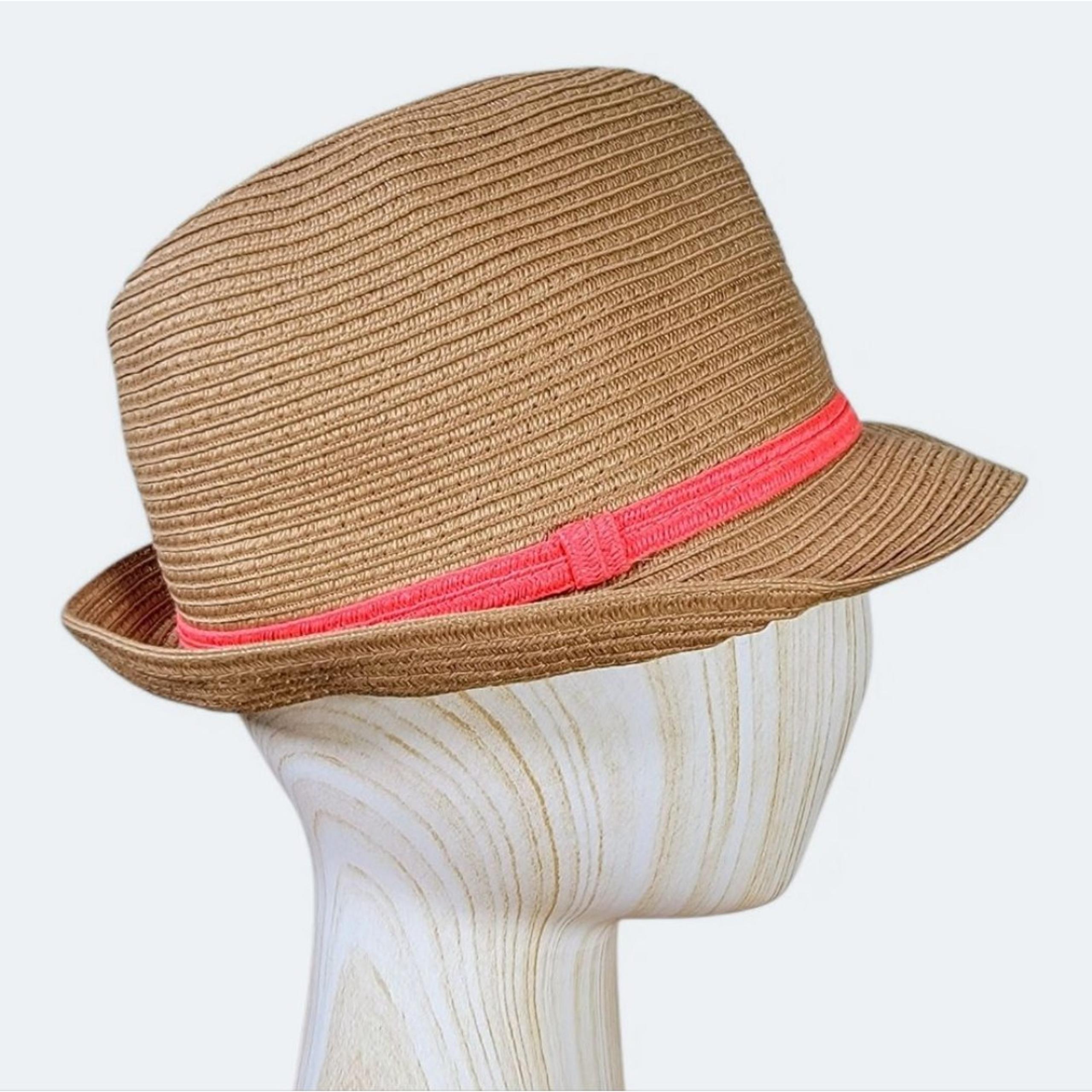 Target Brown Fedora with Bright Pink Band Woven Summer Sun Hat Women's One Size