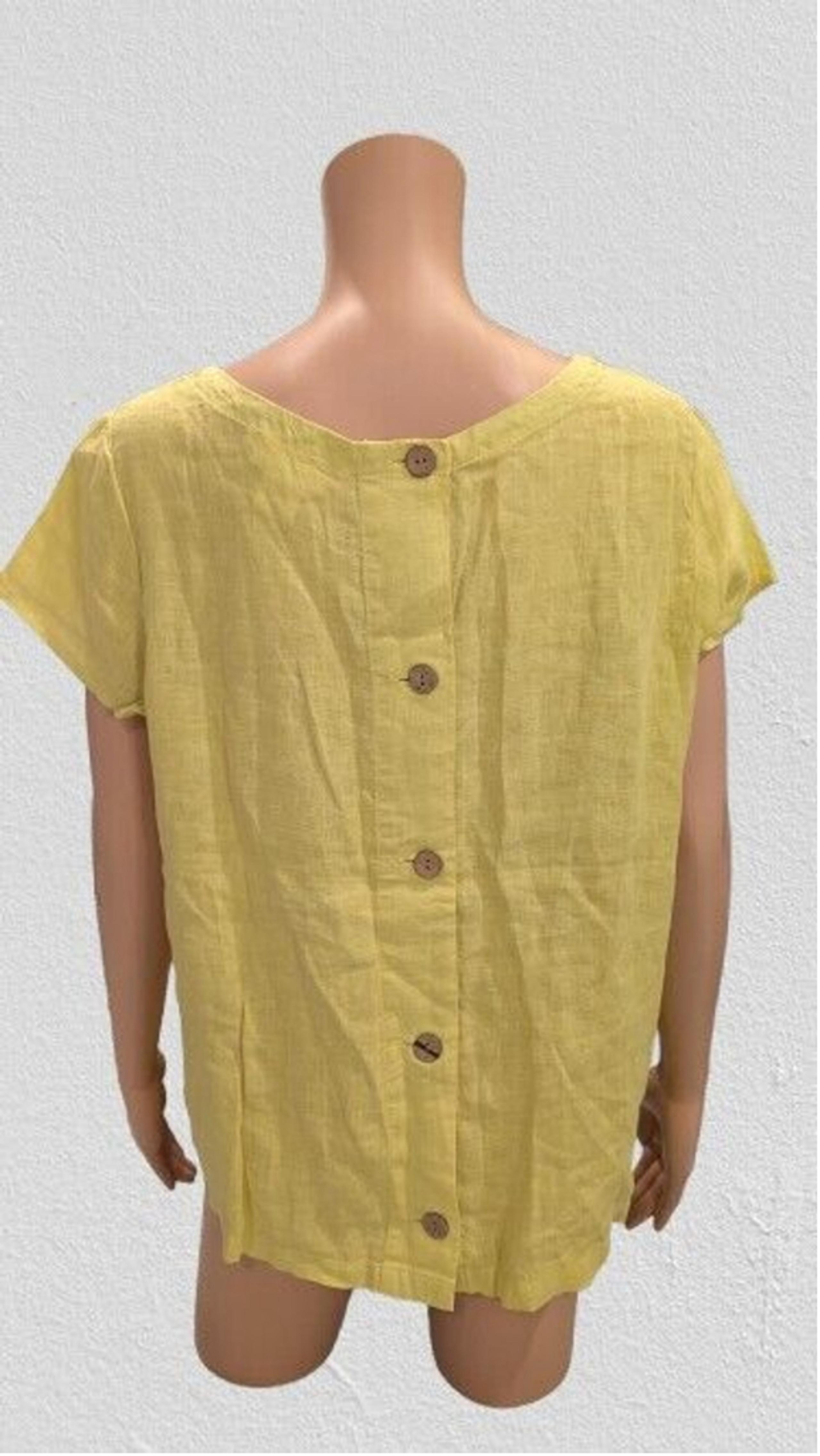 C & C California Woman's Large Yellow Blouse Linen Button Back Accent