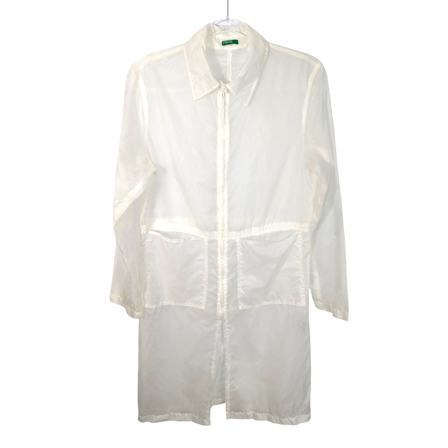 Benetton Sheer White Lightweight Midi Windbreaker Jacket Modern Minimalist S