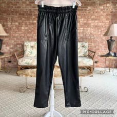 She & Sky Black Faux Leather Paperbag Cropped Pants M