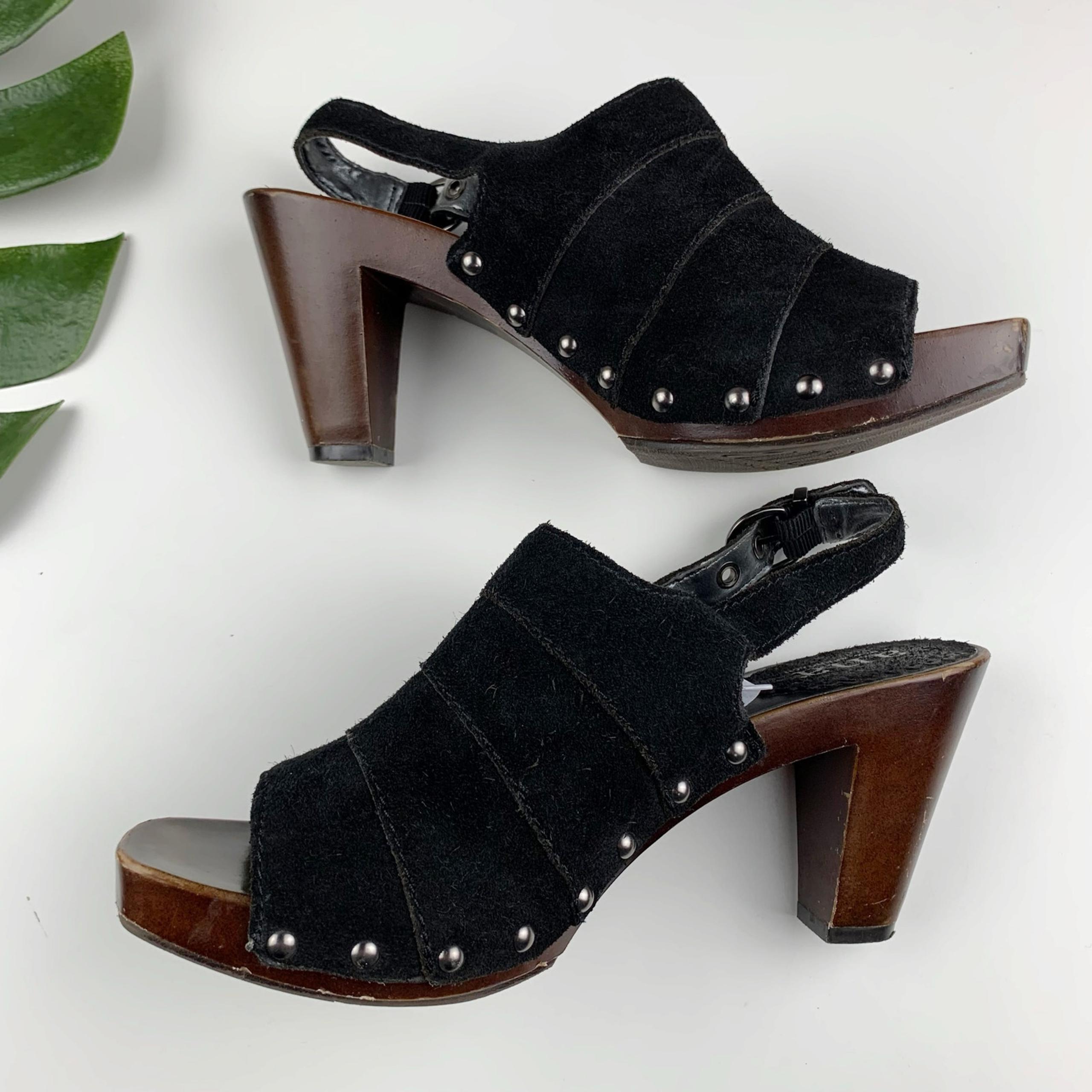 ANA A New Approach Slingback Heels Black Suede Platform Studded Retro Women's 8