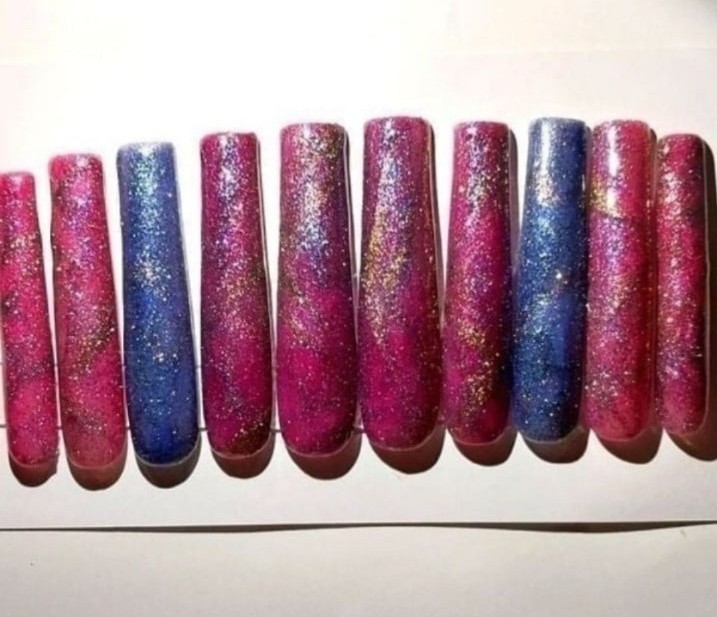 Hand crafted custom temp color change cateye 10pc xxl acrylic press on nails
