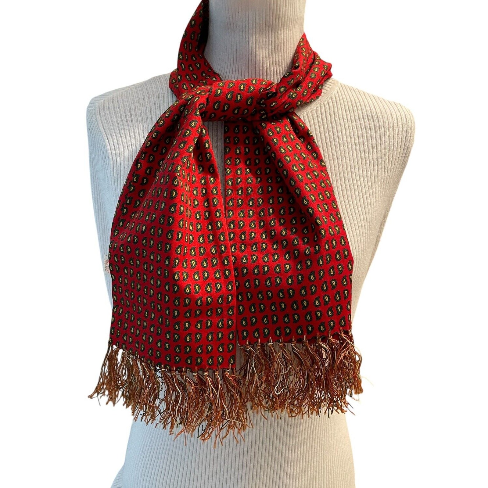 Vintage Cisco Paisley Scarf Paisley Madder Cotton Fringe Foulard 12x47
