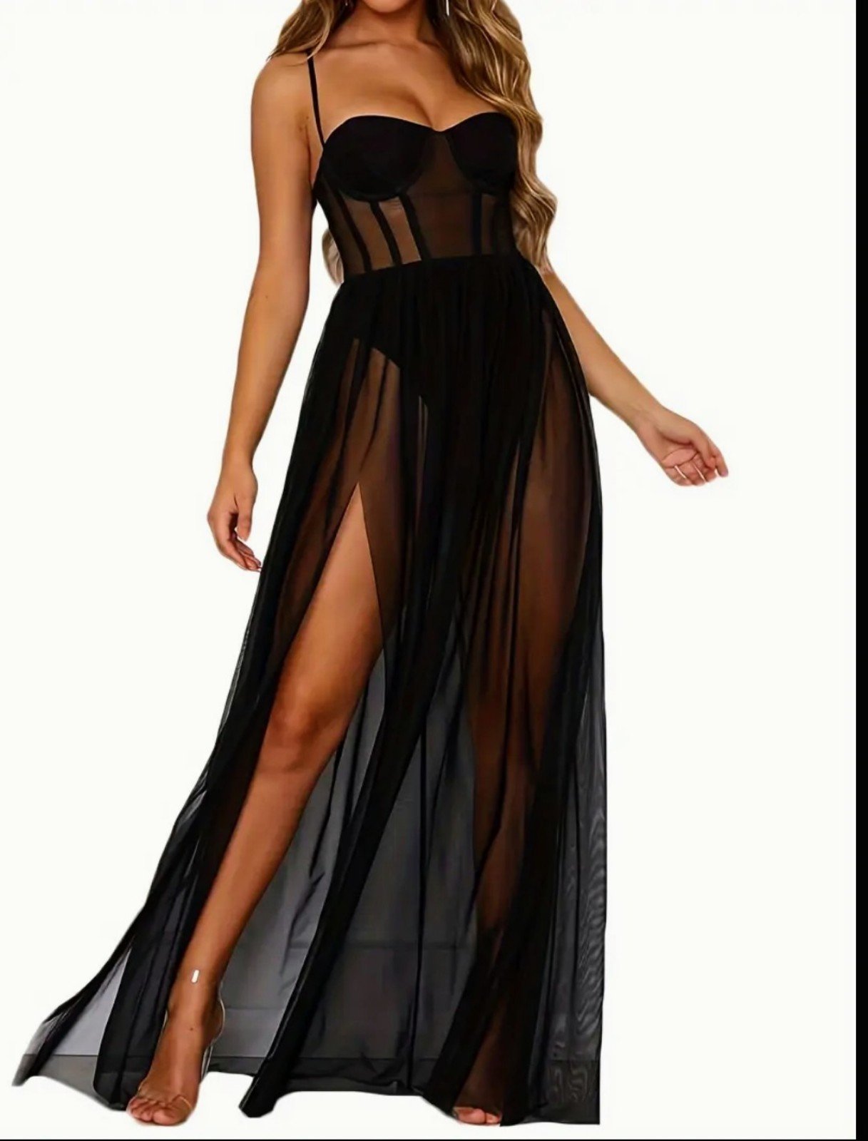 SMALL-XL-- Black One-Piece See-Through Dress-FREE SHIPPING