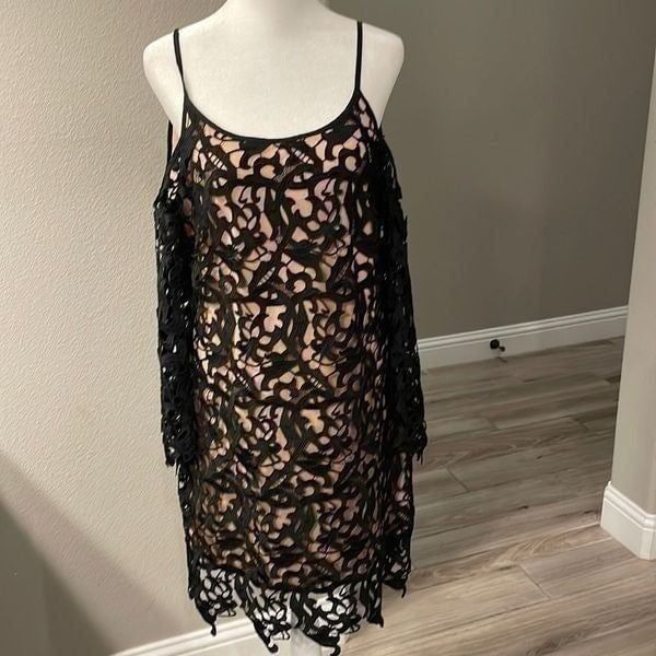 Brontë Black Lace Over Nude Lining MIDI Dress