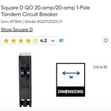 Square D QO 20amp snap in, quantity 3 breakers