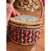 Vintage Sewing Basket With Fabric Lining and Pin Cushion Inside Hinged Lid