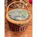 Vintage Sewing Basket With Fabric Lining and Pin Cushion Inside Hinged Lid