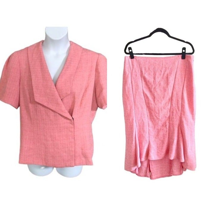 ASHLEY STEWART 2 PIECE SNAP BUTTON BLAZER W/ HI LOW PANELED SKIRT SIZE 14W